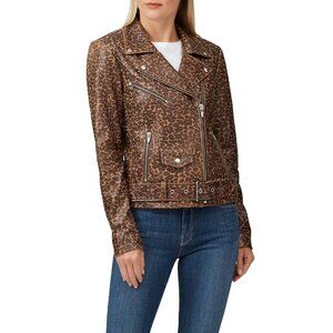 VEDA Leopard Smooth Jayne Leather Moto Jacket Women's Size Large L